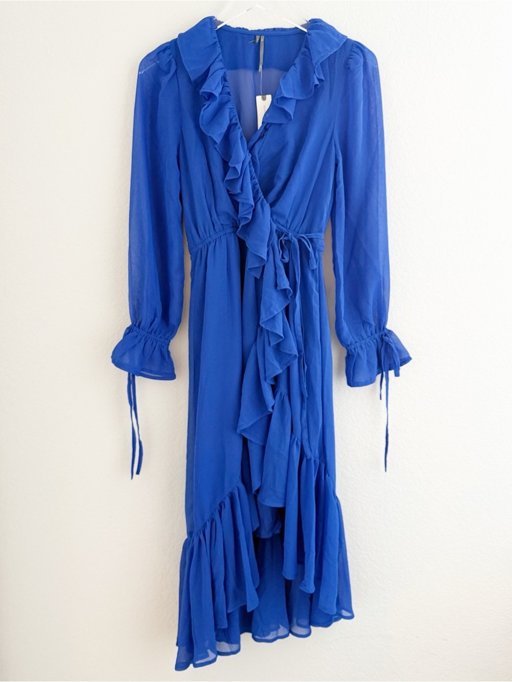 Anthropologie Blue Ruffle Asymmetrical Dress - Picture 2 of 7